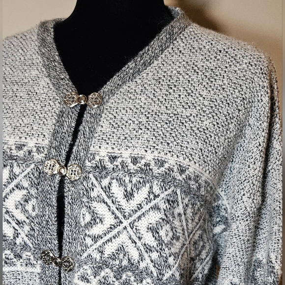 Vintage Sweater Cardigan Gorgeous Wool Blend Unique knit ornate buttonVTG Canada - Picture 3 of 10